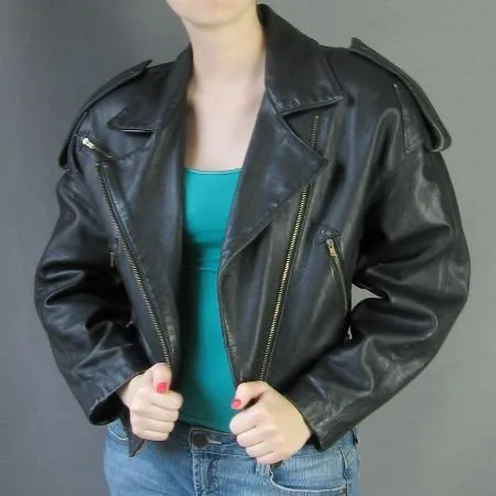 80s Women's Jacket Motorcycle North Beach Leather Black Vintage Moto Small to Medium VFG