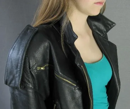 80s Women's Jacket Motorcycle North Beach Leather Black Vintage Moto Small to Medium VFG