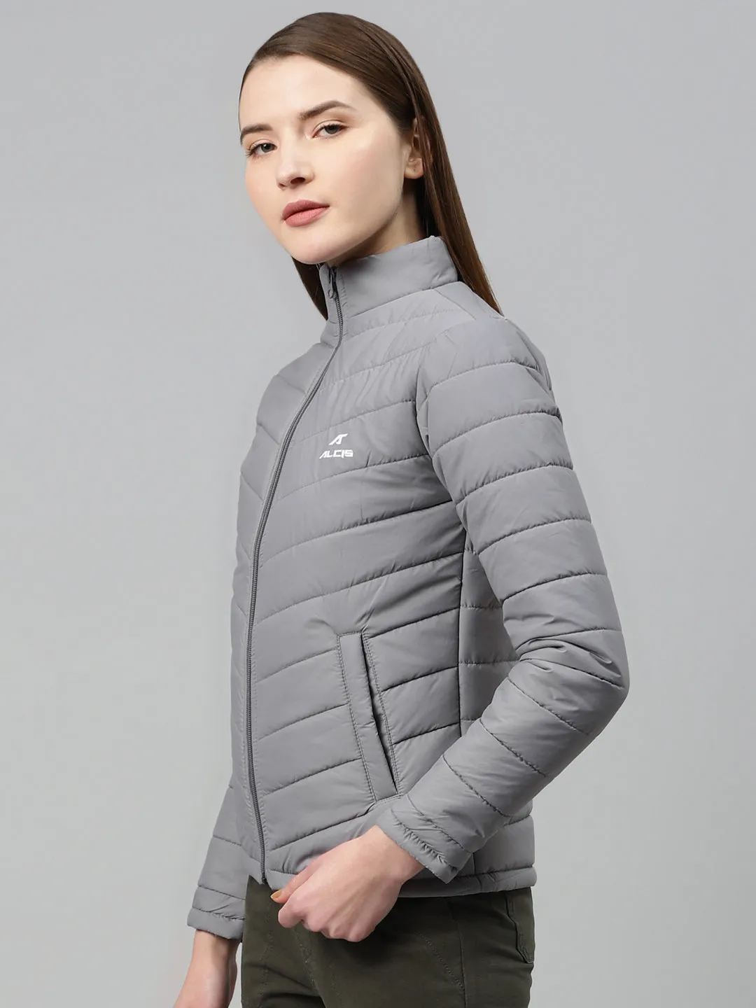 Alcis Women Grey Solid Padded Jacket