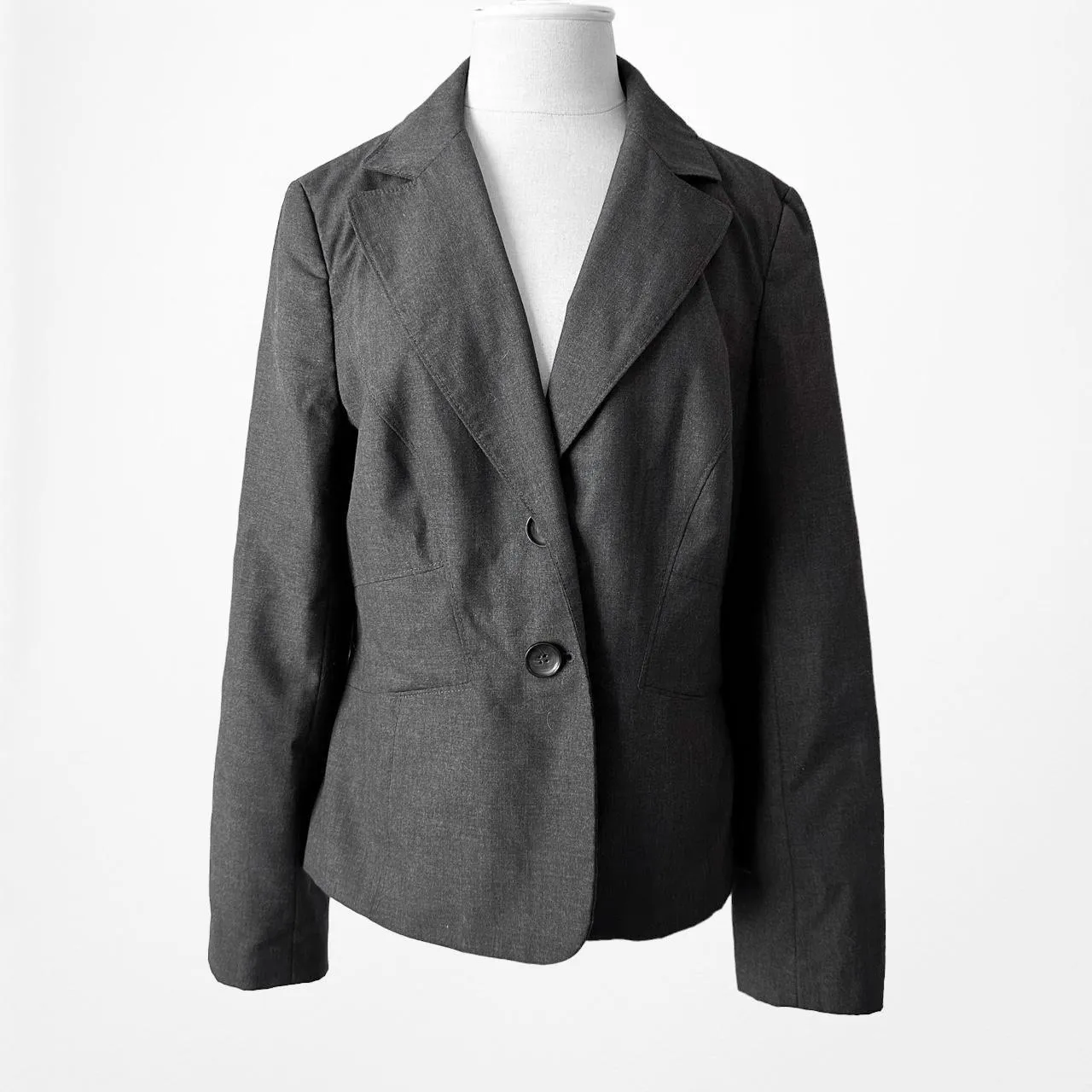 Ann Taylor Gray Padded Shoulder Button Front Blazer Jacket Cardigan Size 12/L