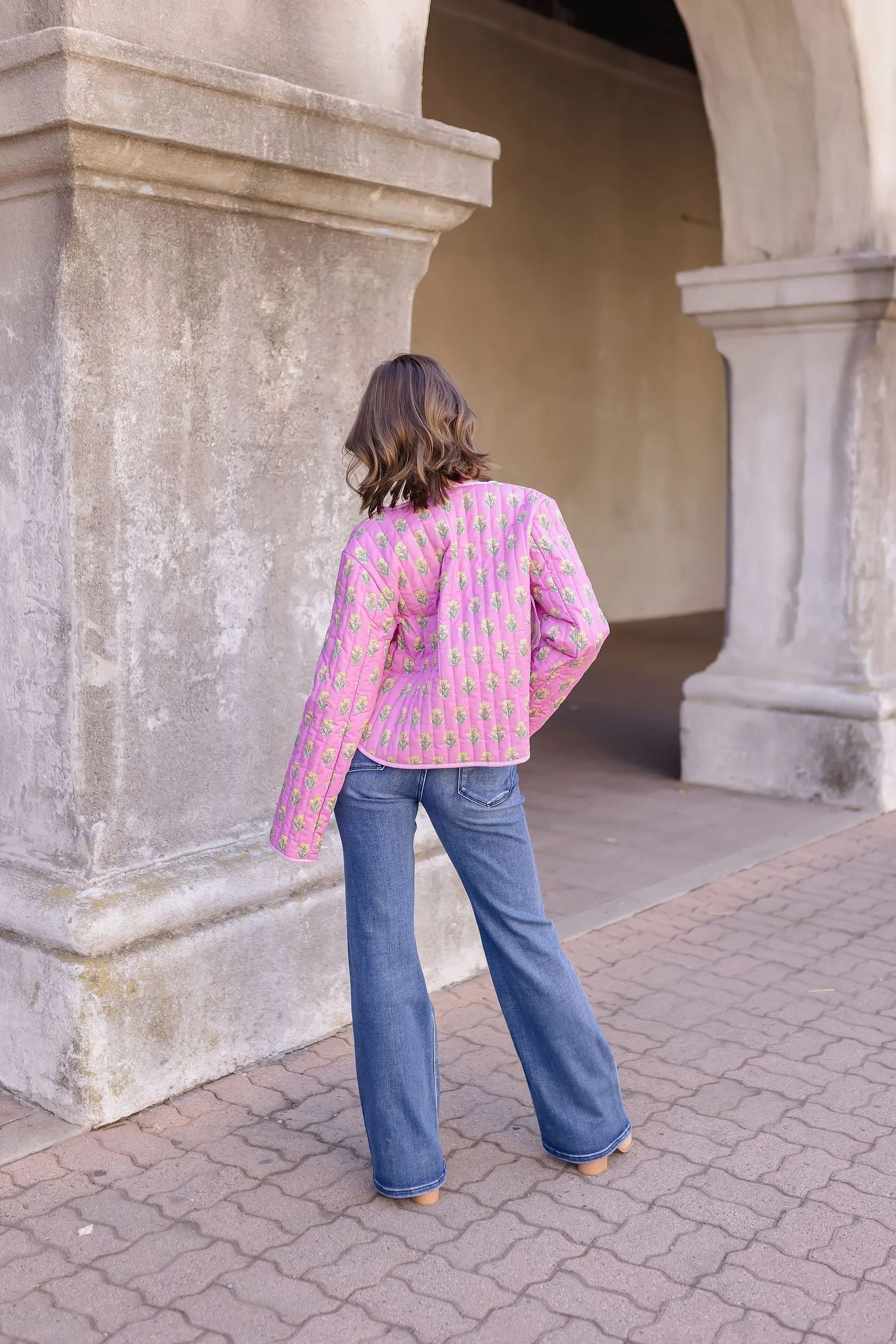 Bailey Long Sleeve Floral Print Quilted Shacket Rose