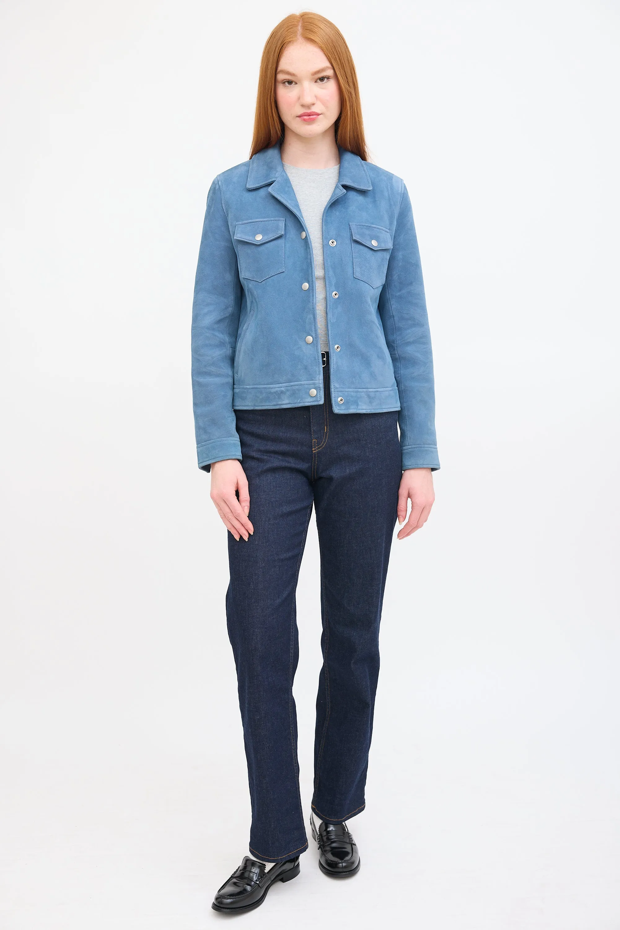 Blue Suede Button Up Jacket