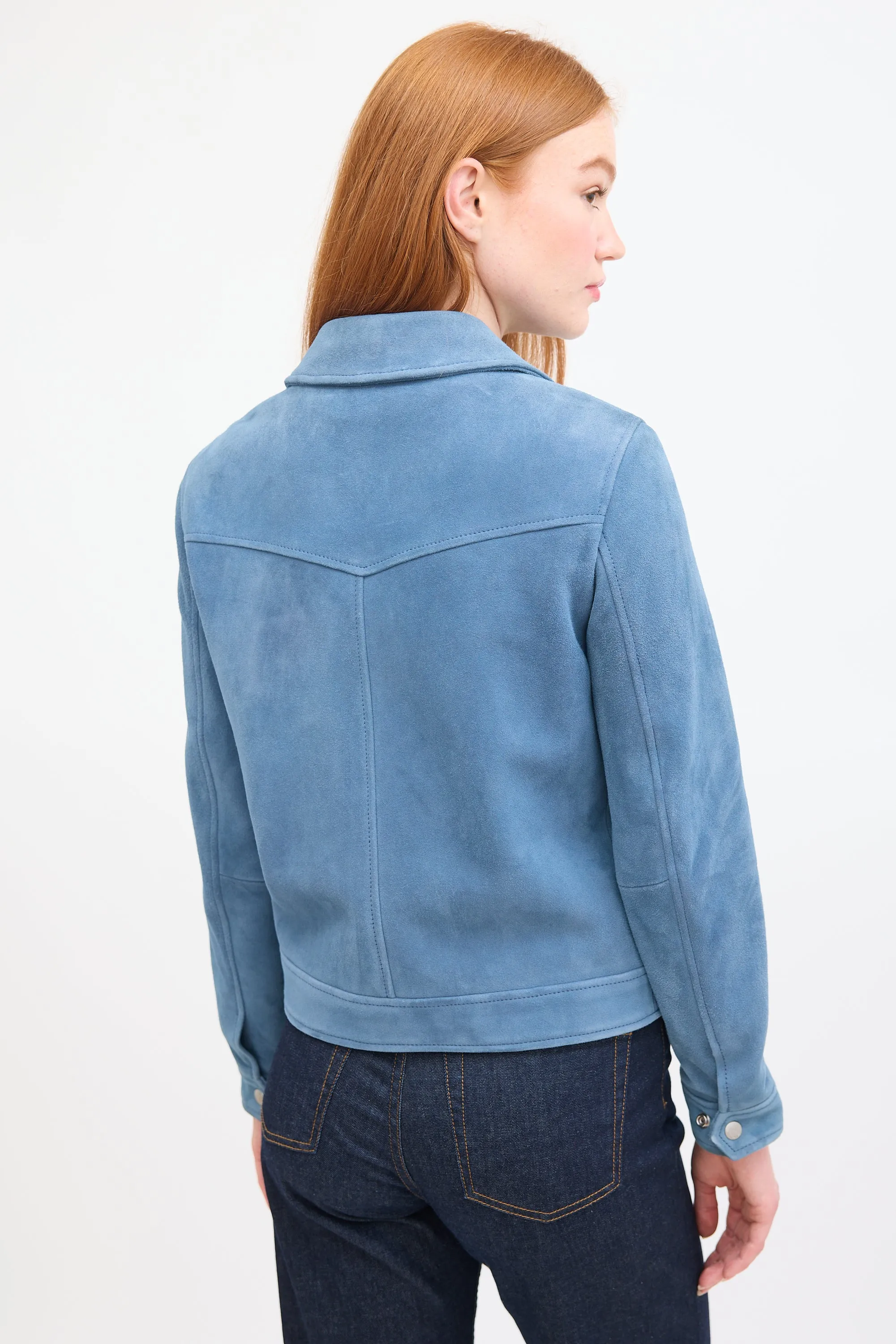 Blue Suede Button Up Jacket