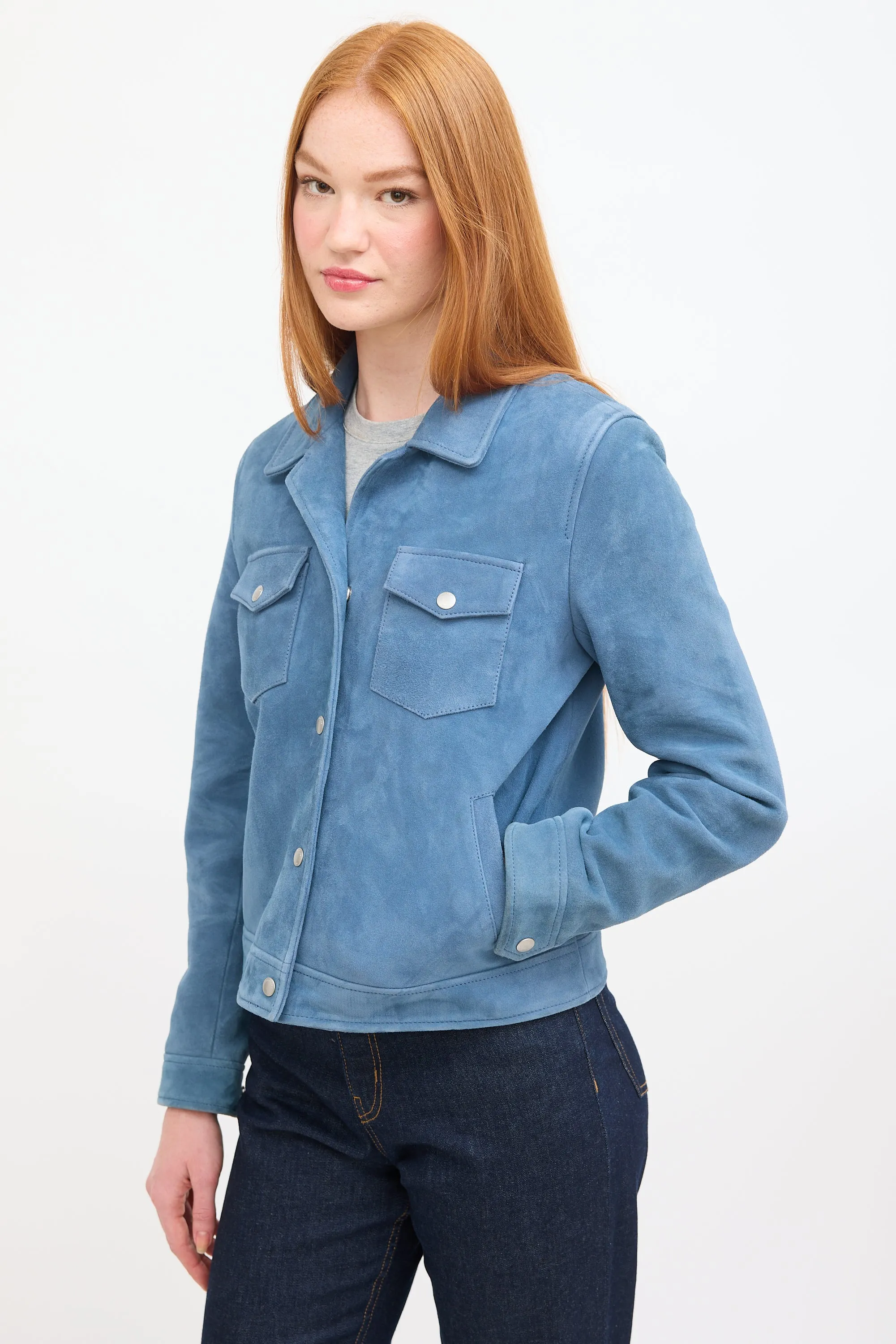 Blue Suede Button Up Jacket