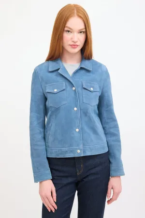 Blue Suede Button Up Jacket