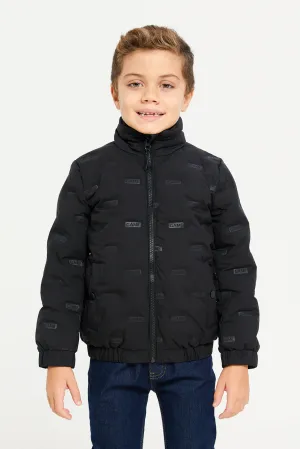 Boys Black Embossed Padded Jacket