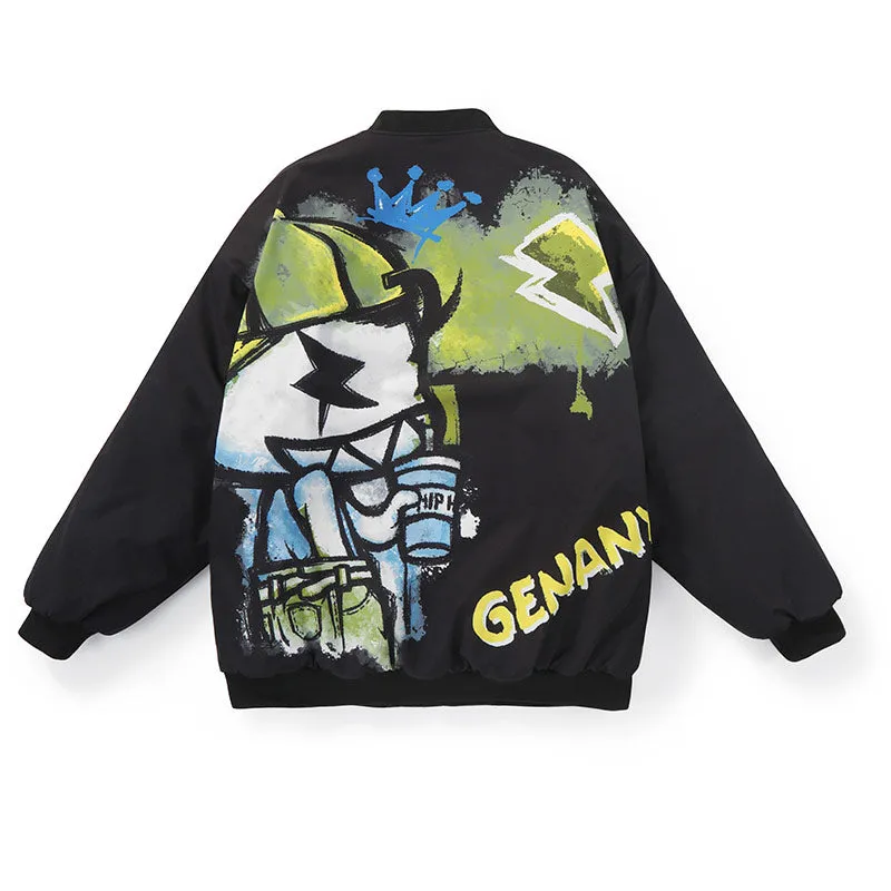 Cartoon Graffiti Baseball Bomber Padded Jacket
