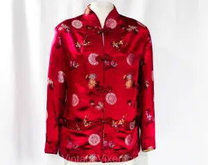 Medium Asian Jacket - Reversible Scarlet Red & Yellow Satin Brocade - Eastern 50s Evening Jacket - 1950s Formal Cocktail Chic - Bust 39