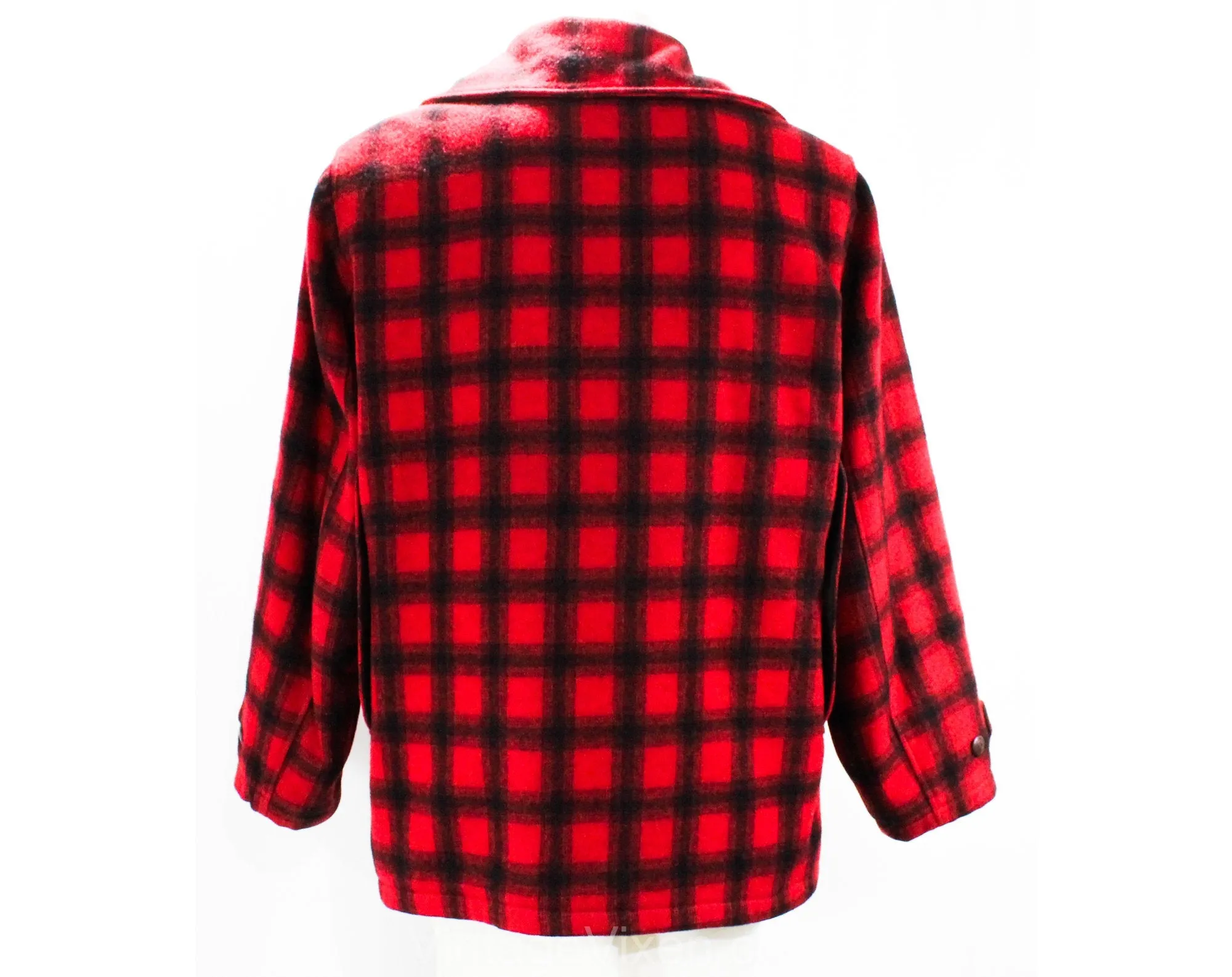 Men's Large Red Buffalo Plaid Jacket - 1950s Long Sleeve Lumberjack Winter Hunting Jacket - Quilted Lining - Rustic 50s Woolrich - Chest 48
