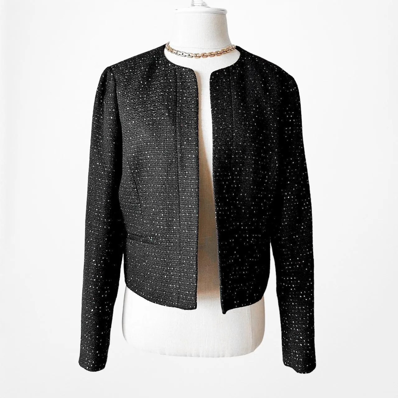 Nine West Black Sequin Blazer Shoulder Padded Suit Jacket Size M