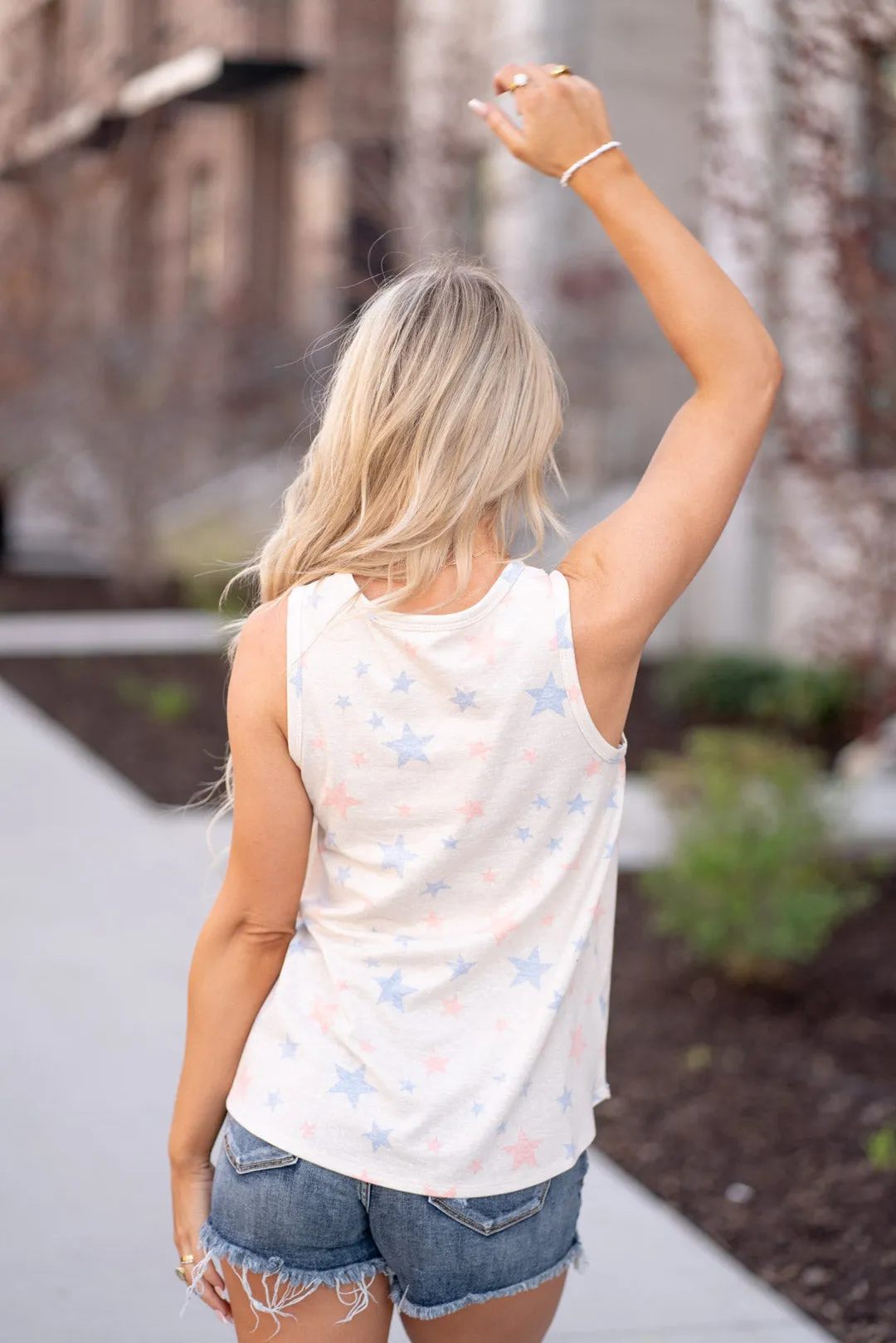 Star Print Round Neck Tank
